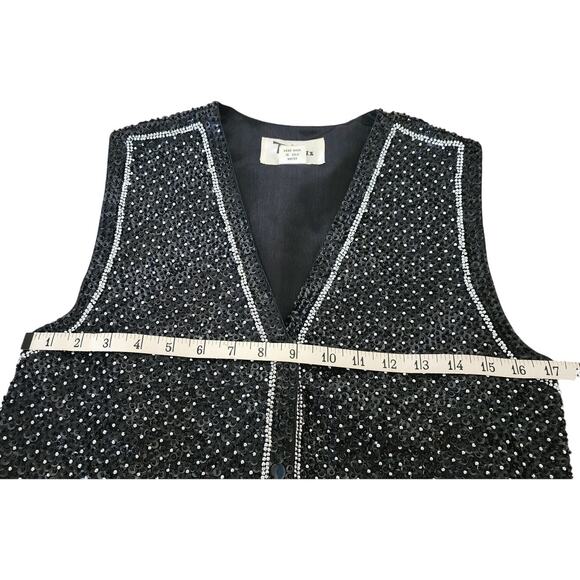 Vintage 90's Tara Stars Black and Silver Sequins Beaded Sleeveless Vest W Medium - Picture 4 of 7